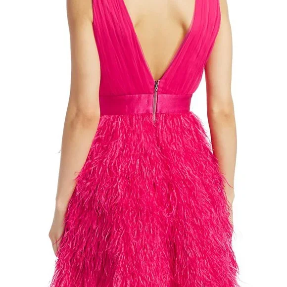NWT ALICE + OLIVIA TEGAN FEATHER PARTY DRESS - WILD PINK - US 10 - Picture 4 of 8